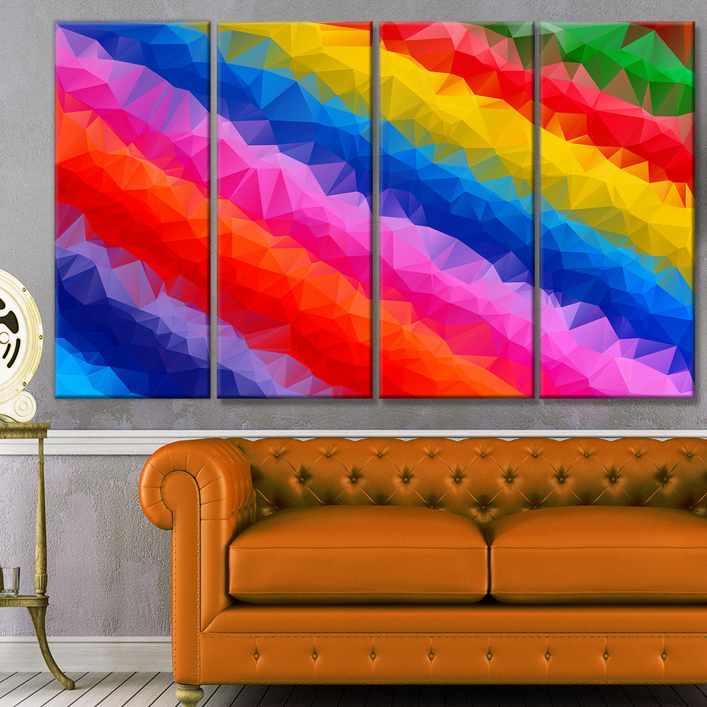 Multi Color Polygonal Pencils, Abstract Canvas Art Print, 48"x28", 4 Panels