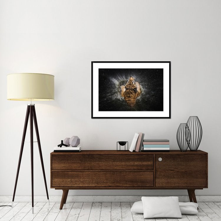 "Tiger Splash" Framed Digital Print by Win Leslee, 44x32"