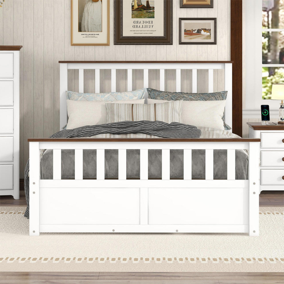 Gewnee Full Size Wood Platform Bed with Two Drawers in White