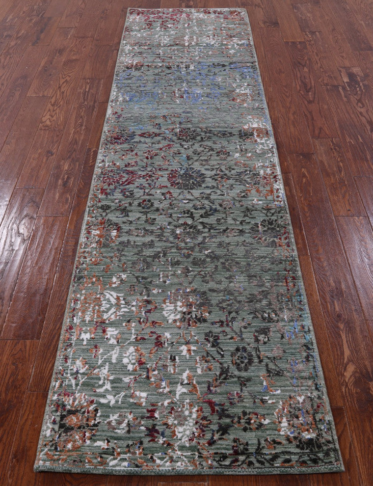 Runner Abstract Handmade Wool and Silk Rug 2' 7" X 9' 11" Q9269