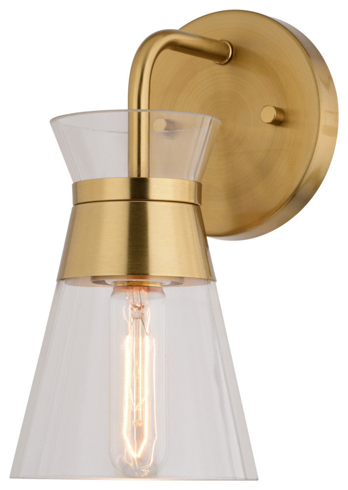 Harper Gold Brass Mid-Century Modern Bathroom Vanity Fixture Clear Glass, 1-Light