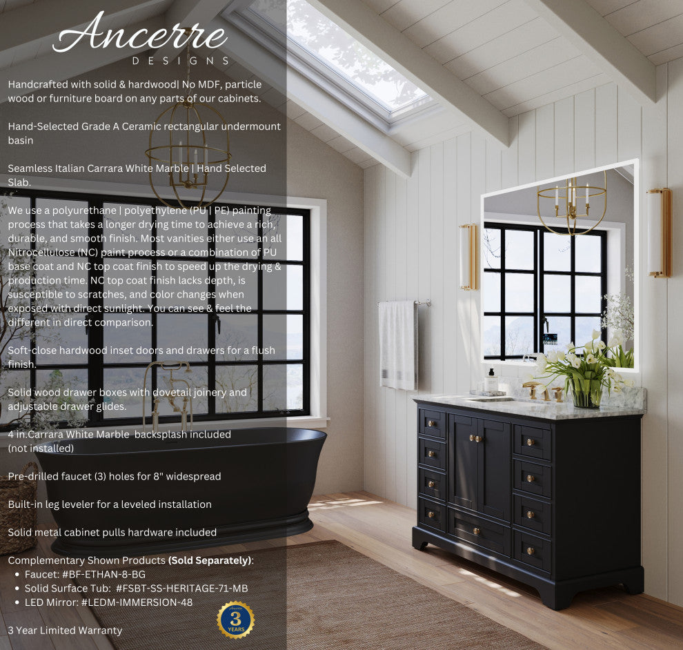 Audrey Vanity Set, Black Onyx, 48", Gold Hardware, No Mirror