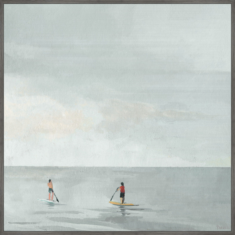 "Paddle Boarding Fun" Floater Framed Painting Print on Canvas, 18"x18"