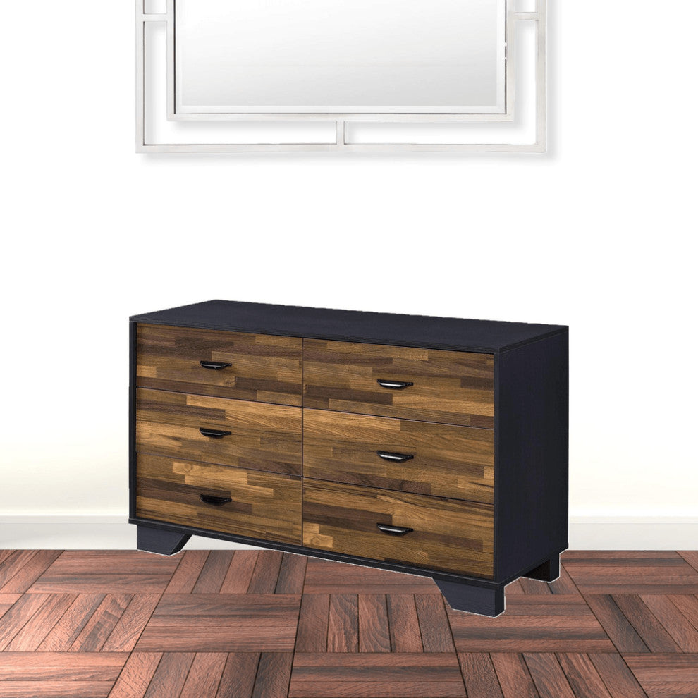 47" Walnut Black And Finish Manufactured Wood Six Drawer Double Dresser