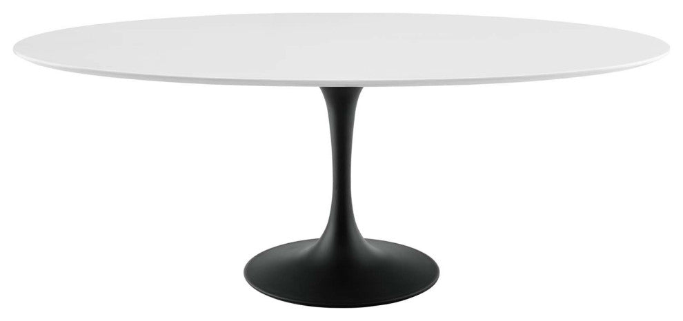 Contemporary Modern Kitchen Room Oval Dining Table, Wood Aluminum, Black White