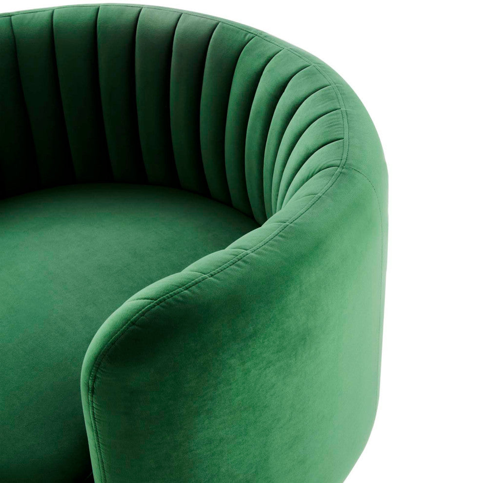 Armchair Swivel Accent Tufted Chair, Black Green, Velvet, Modern, Hospitality