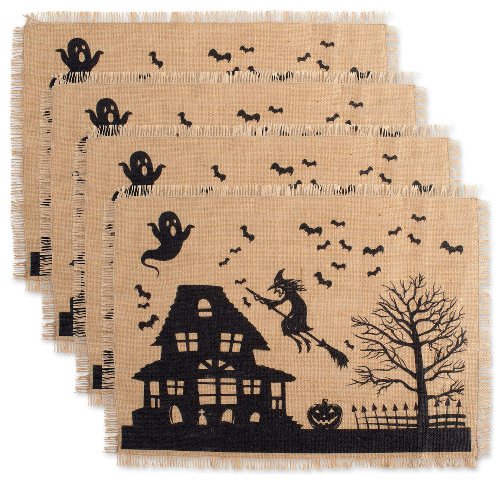 DII Haunted House Print Burlap Placemat, Set of 4
