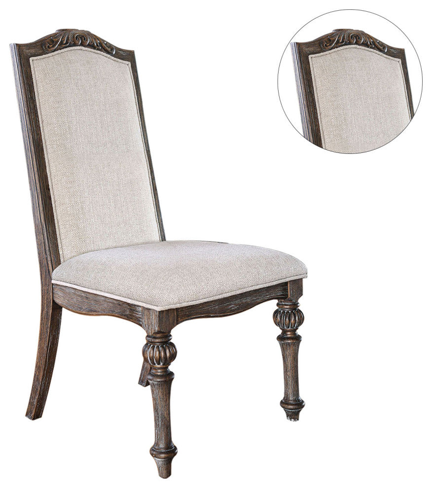 Side Chair, Rustic Natural Tone and Ivory,Pack of Two