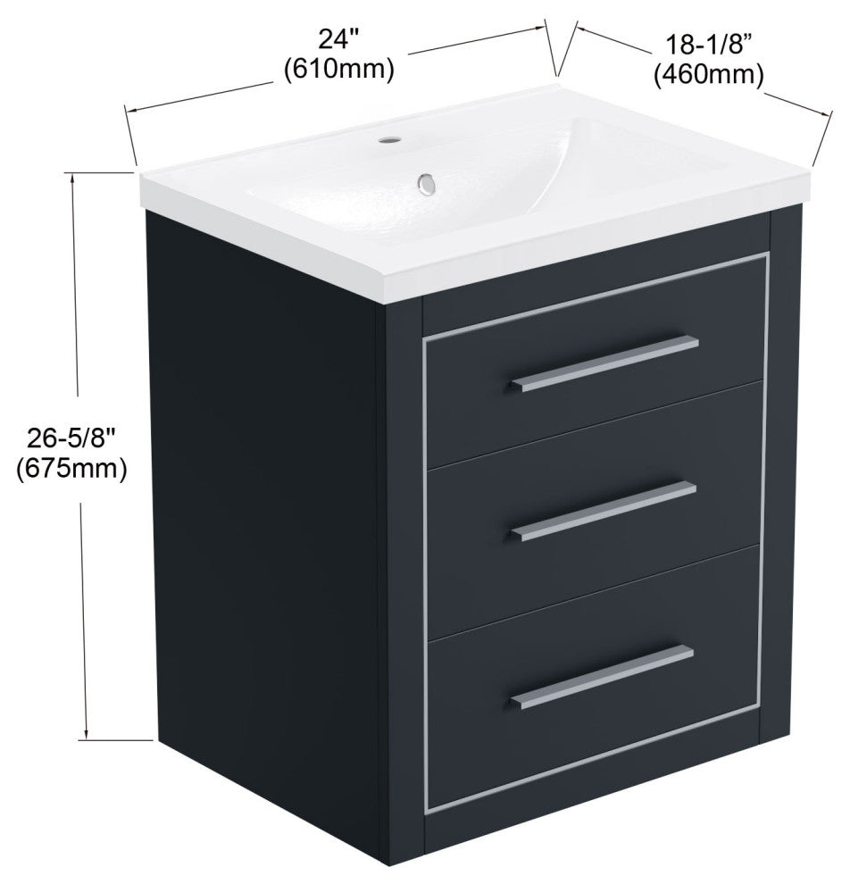 Sherwood 24" Single Vanity Set, Charcoal, Chrome Trim, Floating Only