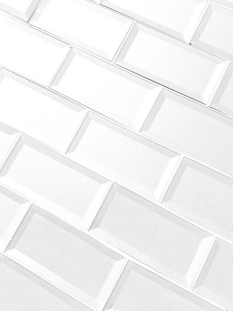 Forever 3"x6" Bevel Glass Subway Tile,Eternal White, Piece
