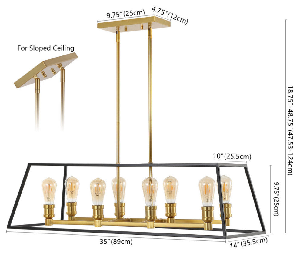 Lloyd 4-Light Industrial Iron LED Pendant, Black/Brass Gold, Width: 35"