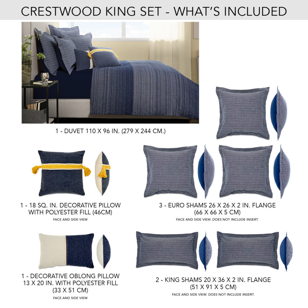 Crestwood 8-Piece King Cotton Duvet Set - Denim Blue