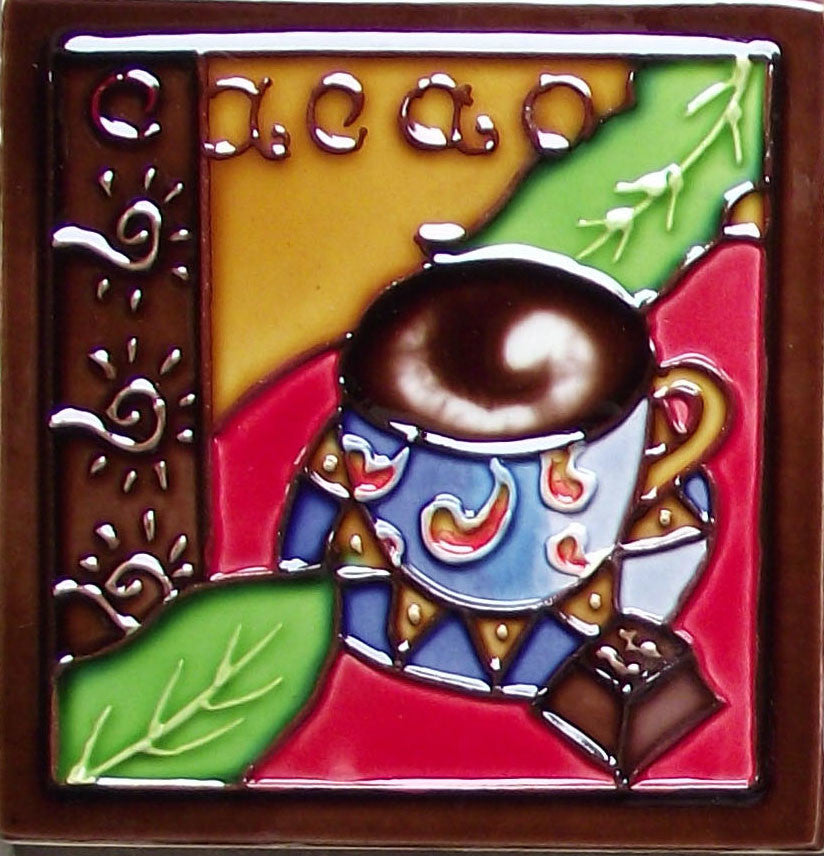 4X4" Cacao Dark Coffee Art Tile Ceramic Drink Holder Coaster