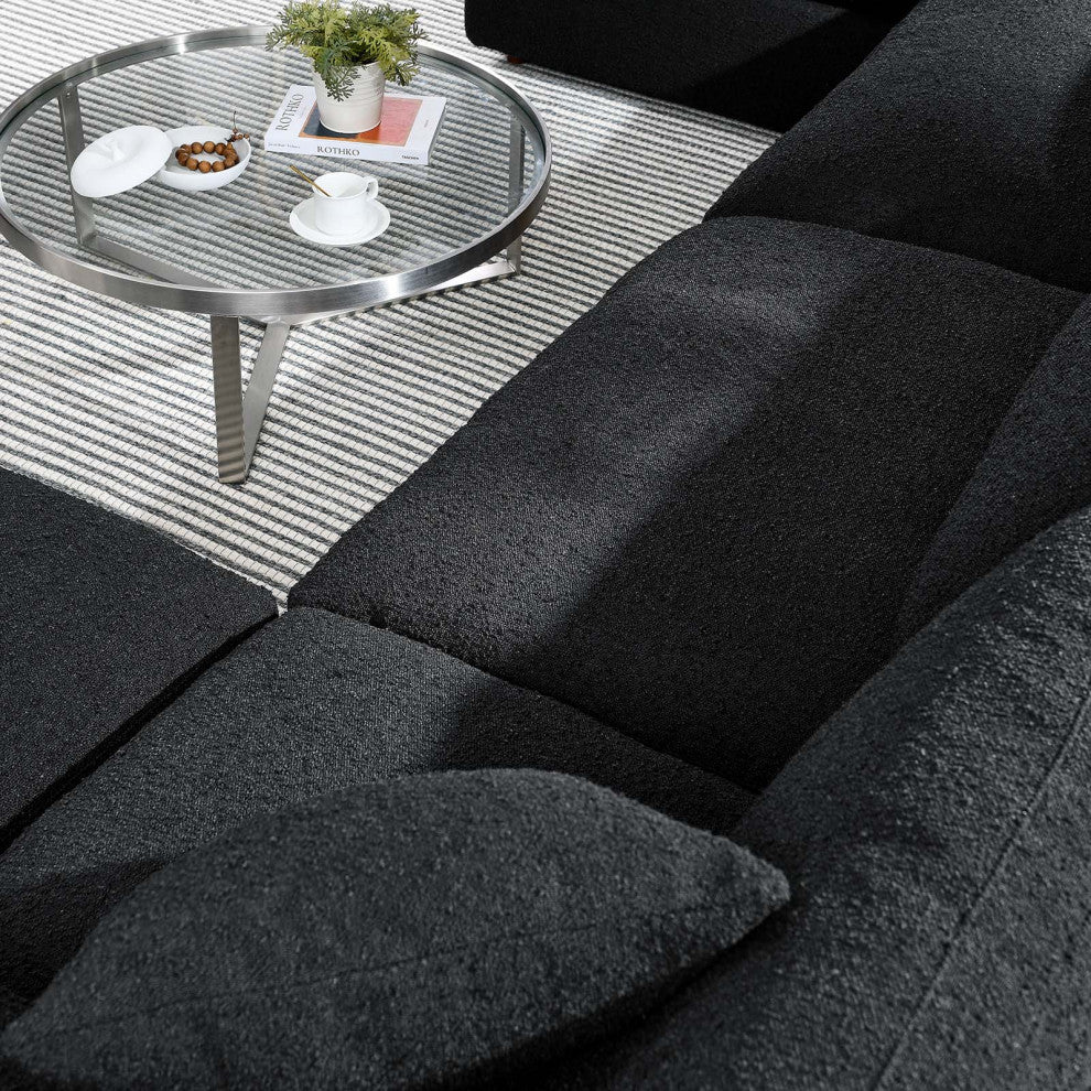 Commix Down Filled Overstuffed Boucle 6-Piece Sectional Sofa, Black
