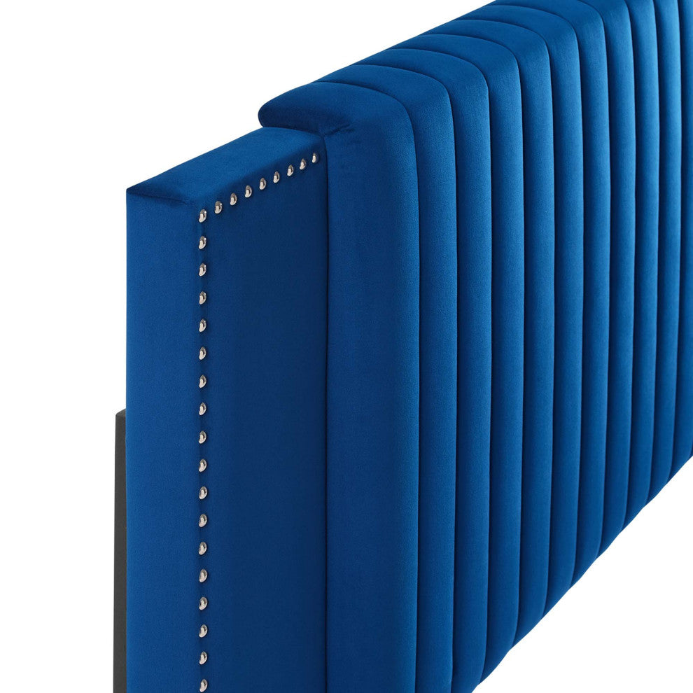 Felicity Channel Tufted Performance Velvet Twin Headboard, Navy