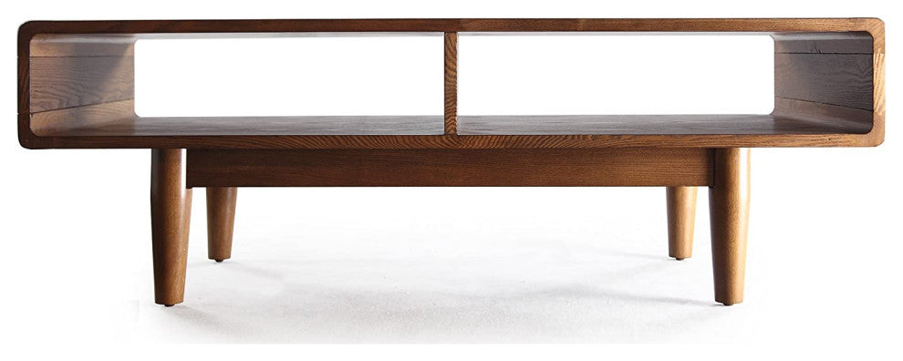 Mid Century Coffee Table, Hardwood Construction With 2 Compartments, Walnut