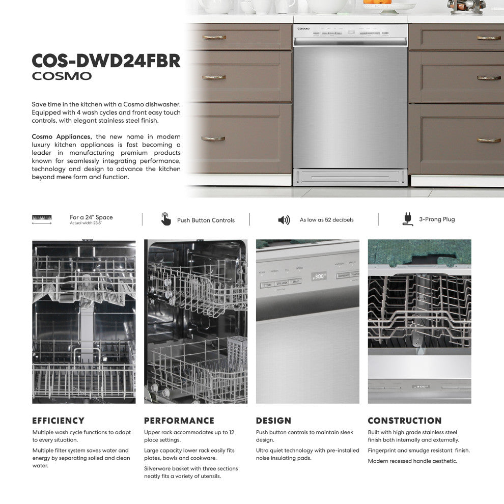 24 in. Front Control Built-In Tall Tub Dishwasher in Stainless Steel