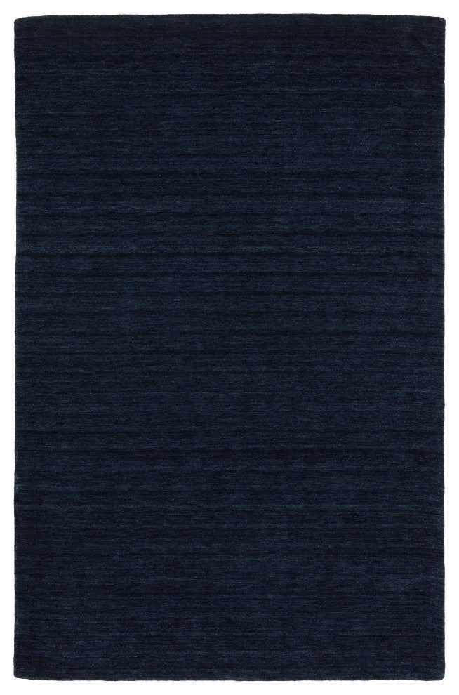 Apollo Heathered Solid Navy Blue Hand-Made Wool Area Rug 5' x 8'