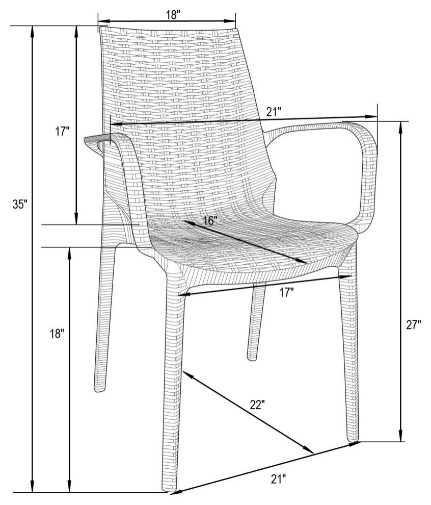 Kent Modern Stackable Outdoor Dining Arm Chair Set of 2, Brown