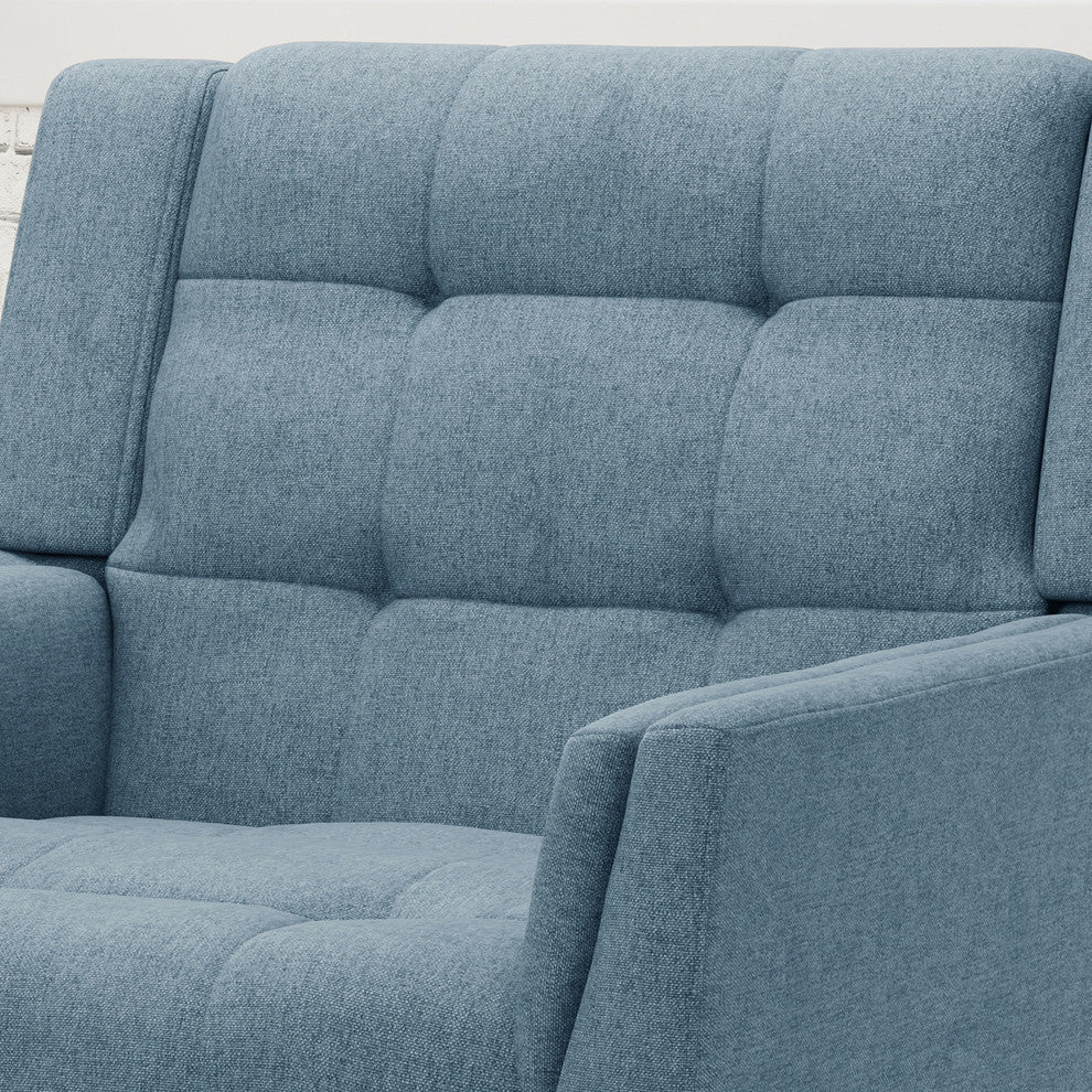 GDF Studio Evelyn Mid Century Modern Fabric Arm Chair, Blue/Walnut