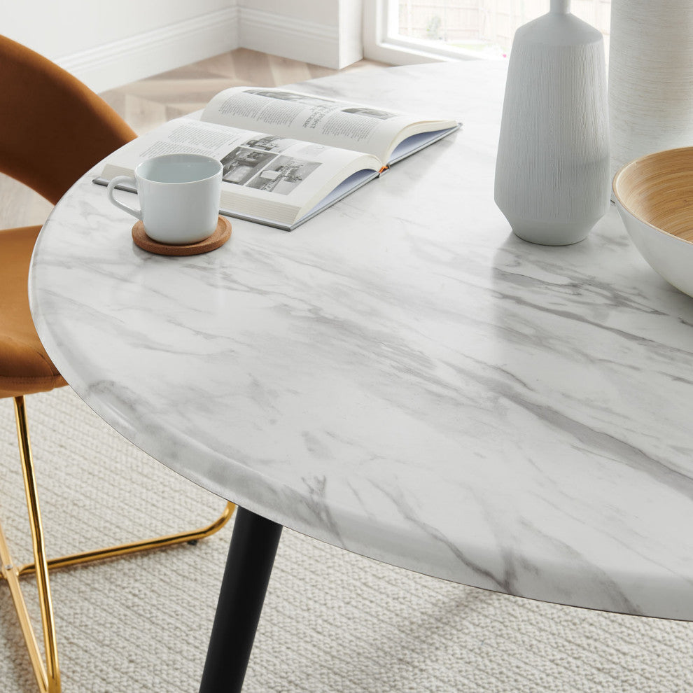 Gallant 50" Round Performance Artificial Marble Dining Table Black White -5509