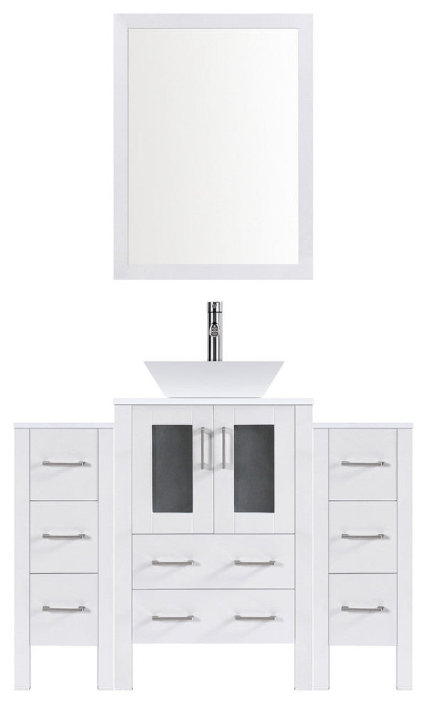 Modern Vanity Set With Two Sink Bases With Mirrors and Five Drawer Bases, White,