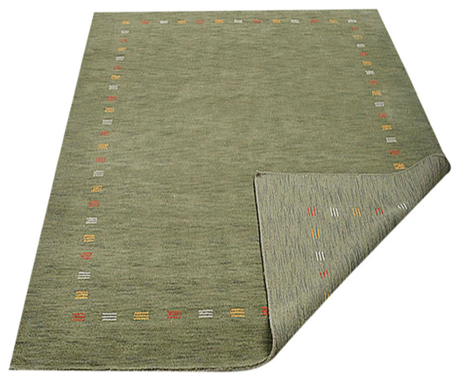 HAND KNOTTED LOOM WOOL ECO-FRIENDLY AREA RUGS - Rectangle, Green, Contemporary