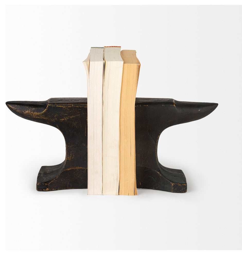 Anvilia, 2-Piece Set, 12Lx4W Black With Gold Accents Anvil Shaped Bookends