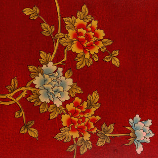 Other: close-up floral detail on red lacquer.