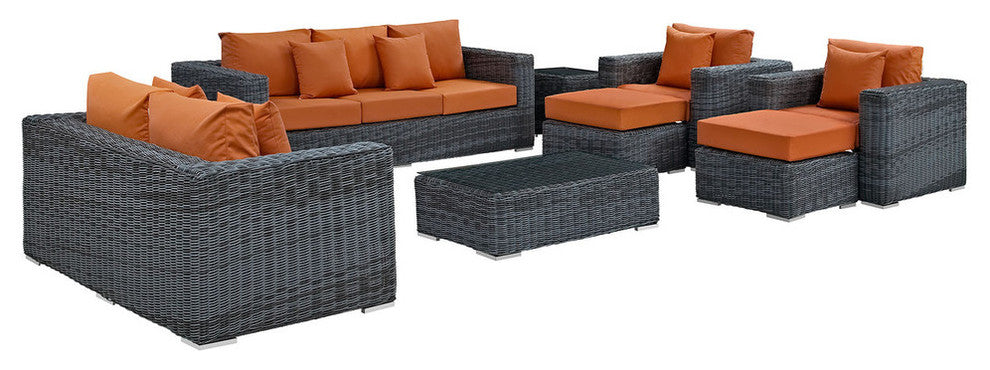 Canvas Tuscan Summon 9-Piece Outdoor Patio Sunbrella Sectional Set