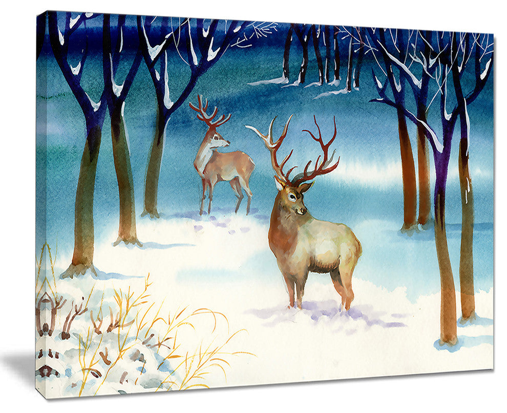 "Amazing Winter Forest With Deer" Landscape Wall Art, 40"x30"