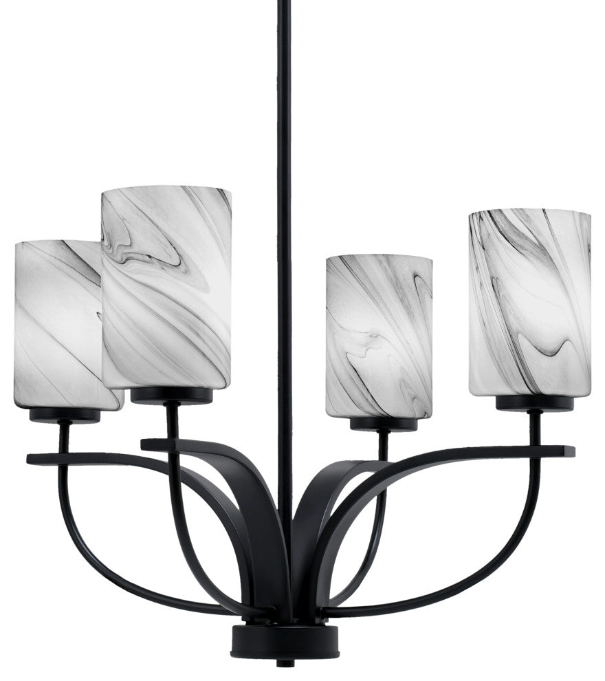 Cavella 4 Light Chandelier, Matte Black Finish, 4" Onyx Swirl Glass