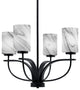 Cavella 4 Light Chandelier, Matte Black Finish, 4" Onyx Swirl Glass