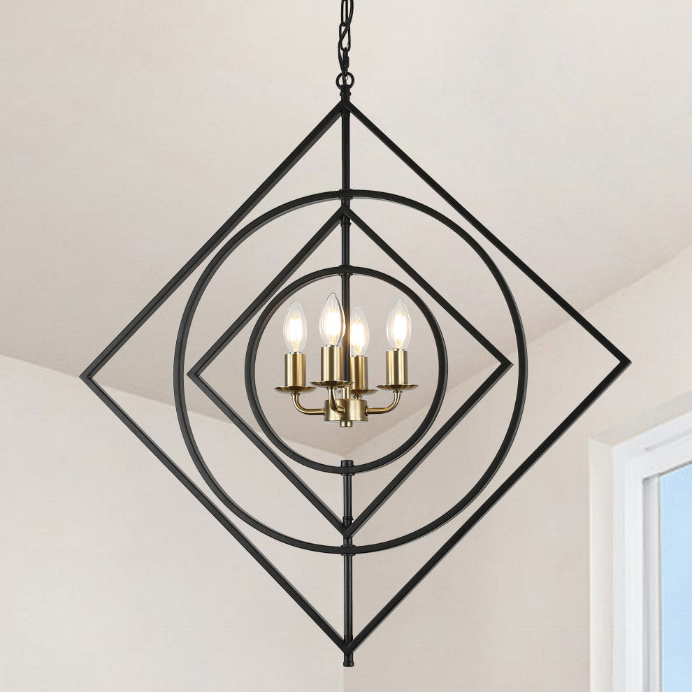 30" Modern Metal Frame Chandelier with 4-Lights Adjustable Shades