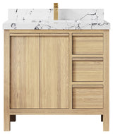 Elizabeth Oak 36" Center Sink Vanity, White 2" Viola Night