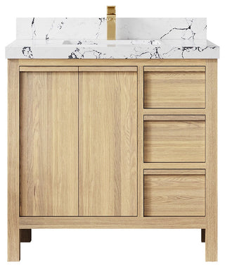 Elizabeth Oak 36" Center Sink Vanity, White 2" Viola Night