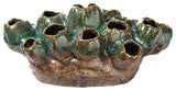 Ceramic Clustered Vase with Banded Bottom Distressed Moss Green Finish