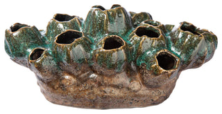 Ceramic Clustered Vase with Banded Bottom Distressed Moss Green Finish
