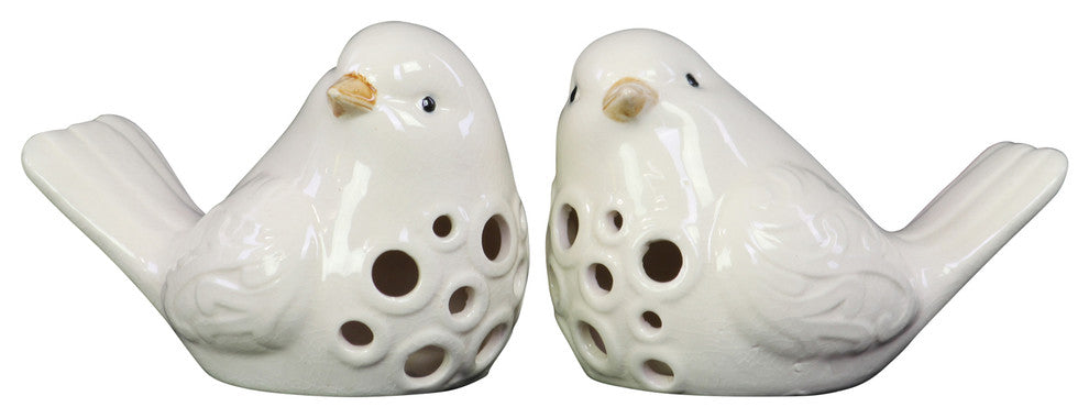 Porcelain Bird Figurines, 2-Piece Set, White