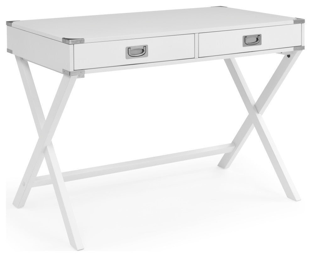 TATEUS Computer Desk with Storage, Solid Wood Desk with Drawers, White