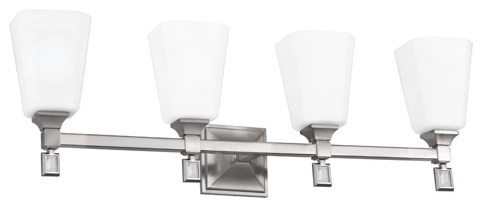 Sophie 4-Light Bath Bar, Brushed Steel, Opal Etched Cased Glass