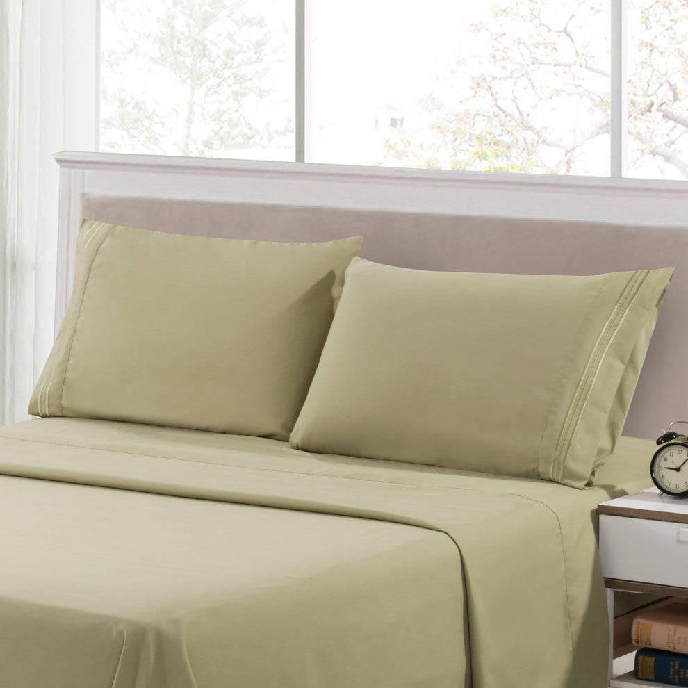 Brushed Microfiber Embroidered 1800 Bedding, 4 Piece, Sage, King