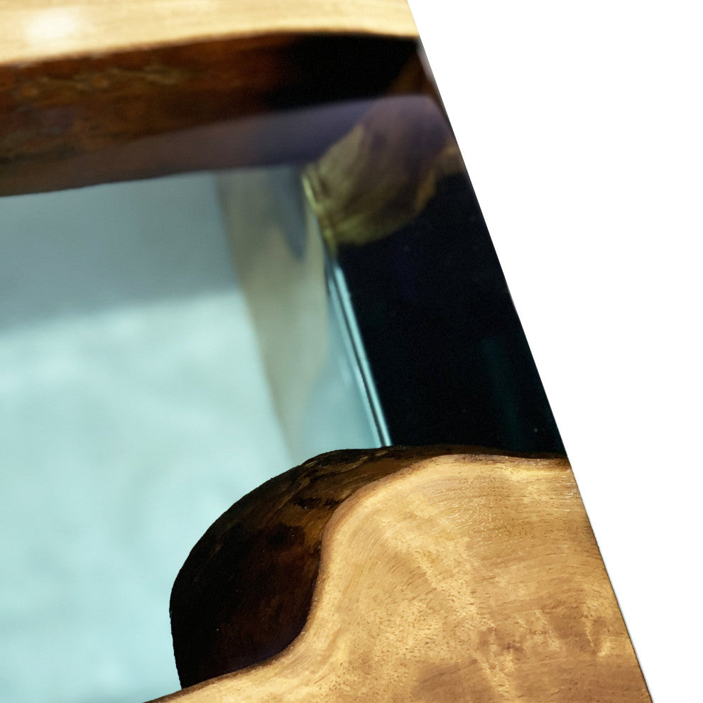 Smoked Aqua Green Waterfall Coffee Table, 27.6"