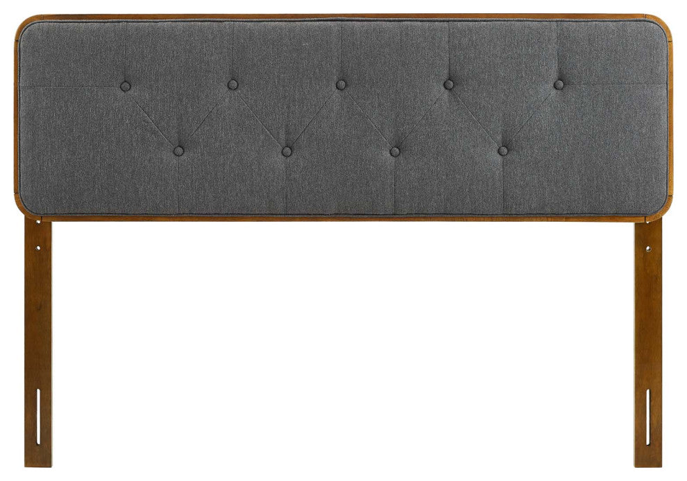 Collins Tufted King Fabric and Wood Headboard Walnut Charcoal