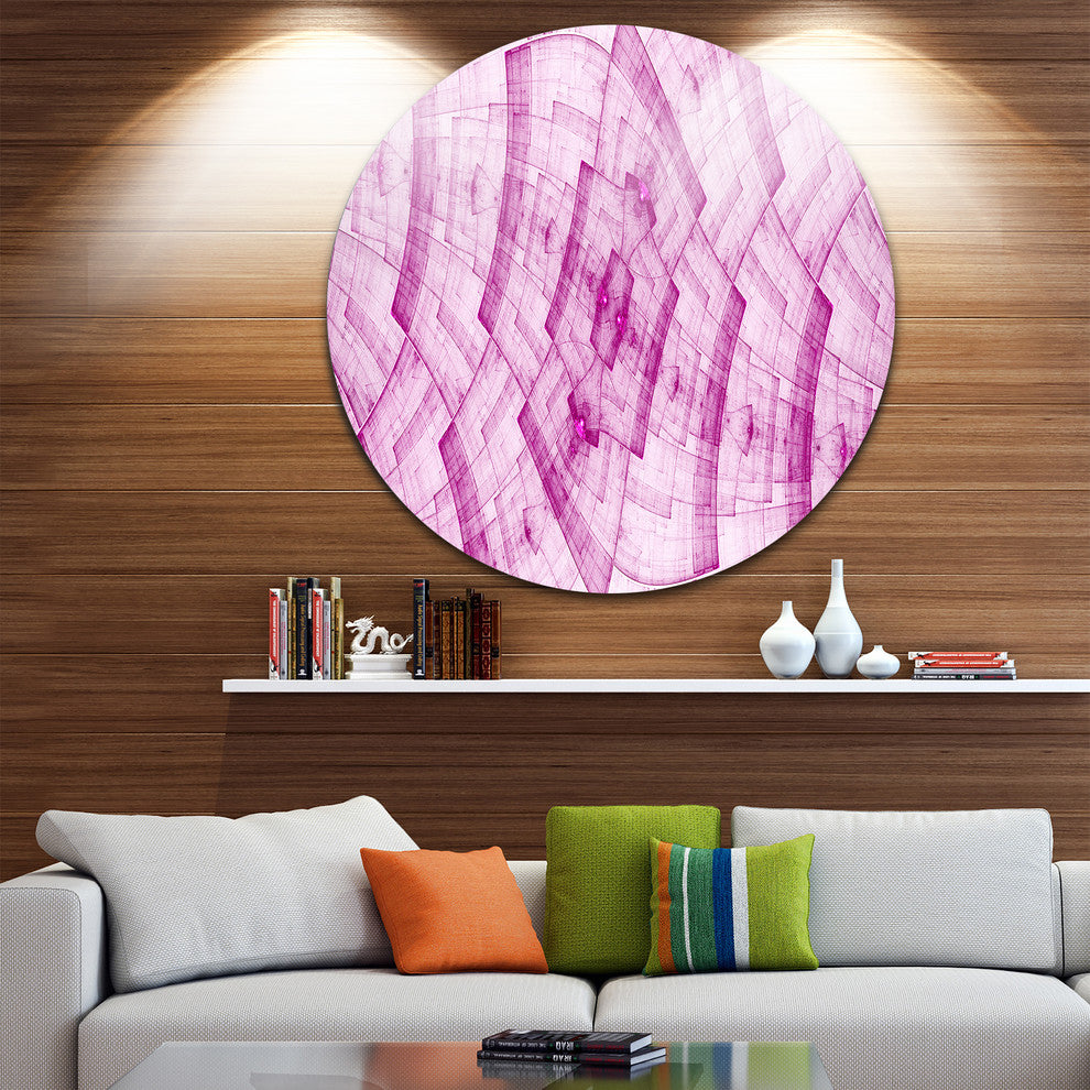 Dark Pink Psychedelic Fractal Metal Grid, Abstract Round Wall Art, 11"