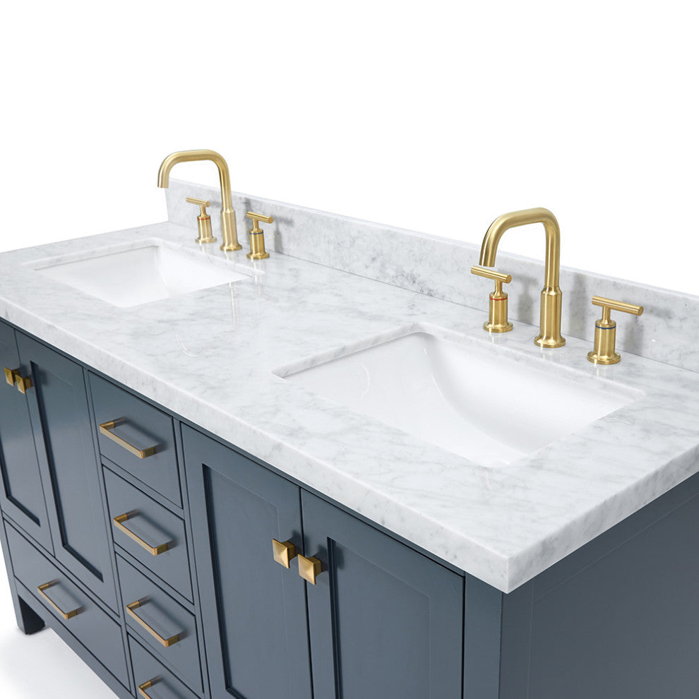 ARIEL Cambridge 61" Rectangle Sink Midnight Blue Vanity Carrara Top, No Mirror