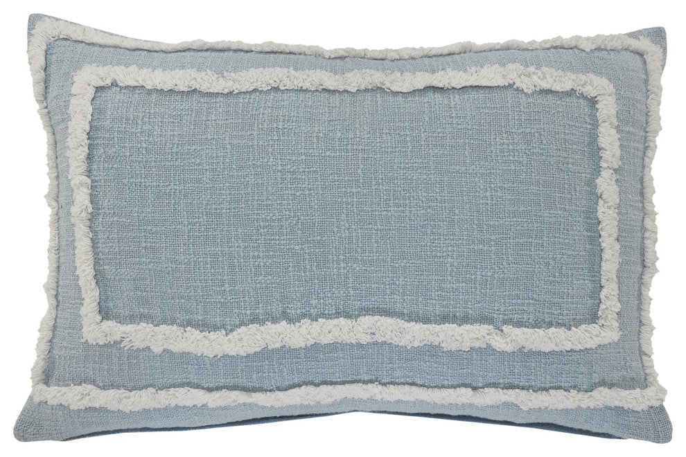 Modern Tufted Sky Blue Throw Pillow, 16" X 24"