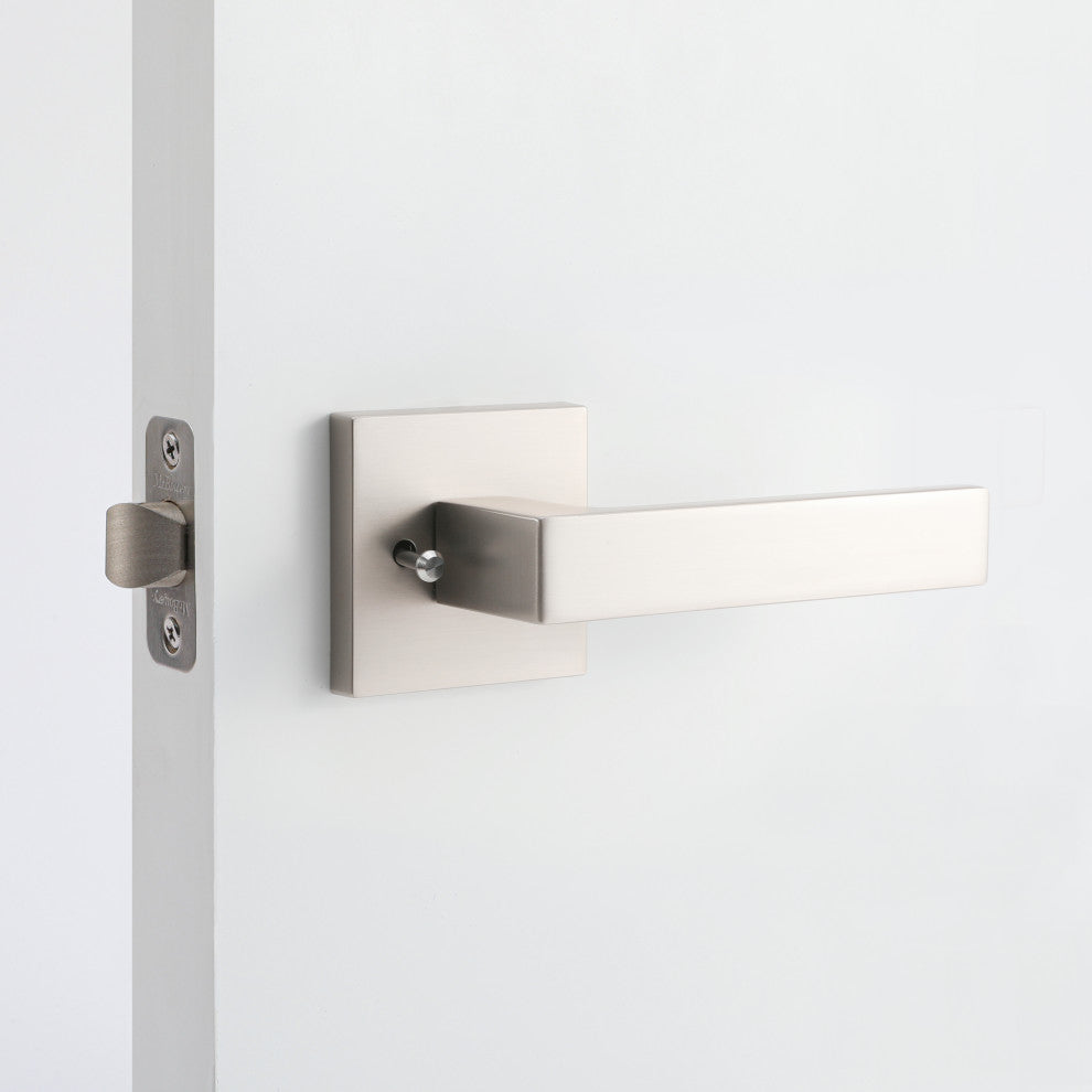 Modern Heavy Duty Designer Interior Door Lever - Allen Collection, Satin Nickel, Passage Left Hand