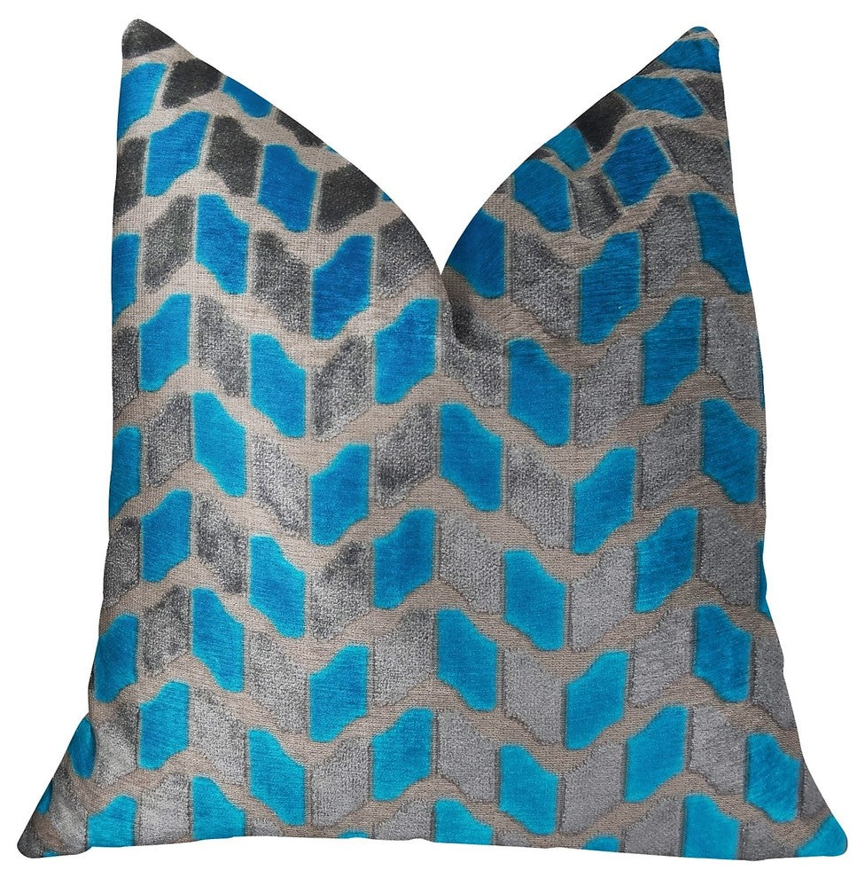 Castle Crest Turquoise and Gray Handmade Luxury Pillow, 18"x18"