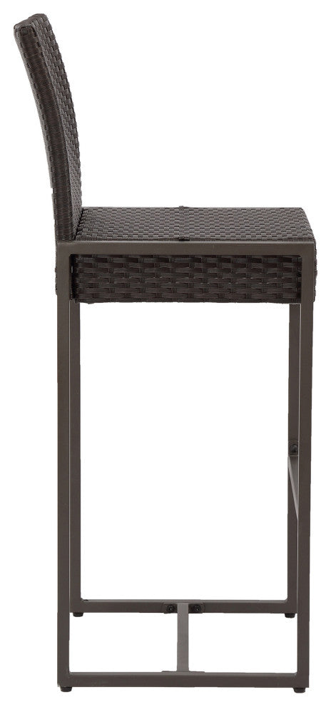 GDF Studio Kelly Outdoor Wicker 30" Barstool, Dark Brown, Set of 4